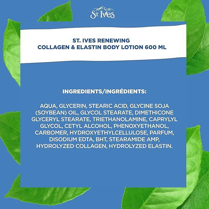 St. Ives Renewing Body Lotion dry skin moisturizer for beautiful, supple skin Collagen Elastin made with 100% naturally sourced moisturizers 600 mL - Which Mark