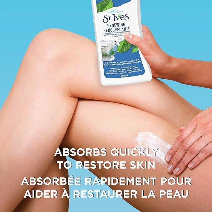 St. Ives Renewing Body Lotion dry skin moisturizer for beautiful, supple skin Collagen Elastin made with 100% naturally sourced moisturizers 600 mL - Which Mark