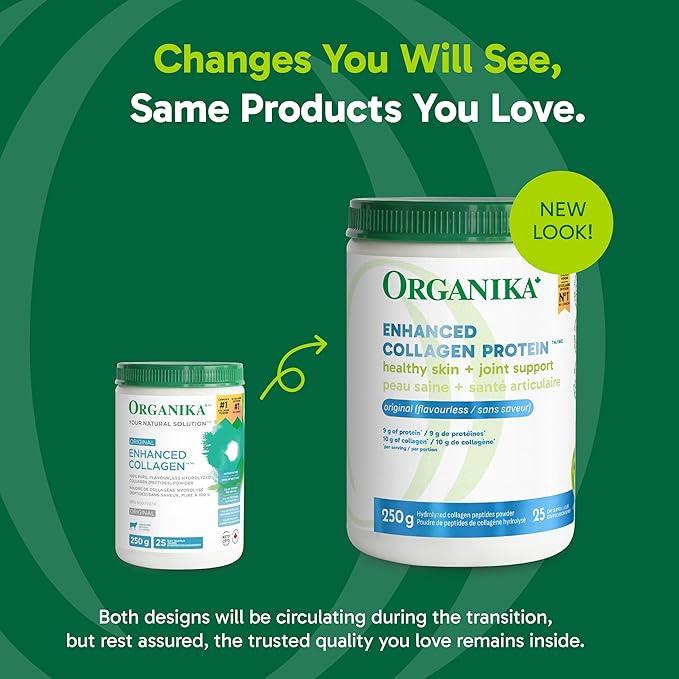 Organika Canadian-Made Enhanced Collagen Powder - for Healthy Hair, Skin, Nails, and Joints. Hydrolyzed Protein Peptides for Better Absorption- Grass-Fed, Non-GMO- Unflavoured- 250g - Which Mark