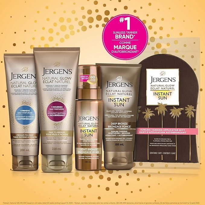 Jergens Natural Glow +Firming Daily Moisturizer & Gradual Sunless Self Tanning Body Lotion for Dry Skin, Medium to Deep Shade (200 mL) - Which Mark