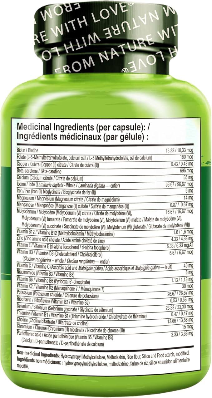 NATURELO Prenatal Multivitamin with Gentle Chelated Iron, Methyl Folate, Plant Calcium & Choline - Vegan, Vegetarian - Non-GMO - Gluten Free - 180 Capsules - 2 Month Supply - Which Mark