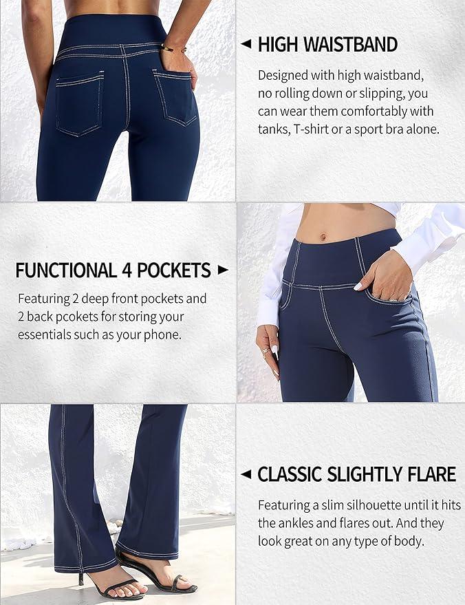 VOOVEEYA Casual Bootcut Yoga Dress Pants for Women 4 Pockets-Flare Leggings High Waist Tummy Control Bootleg Work Pants - Which Mark