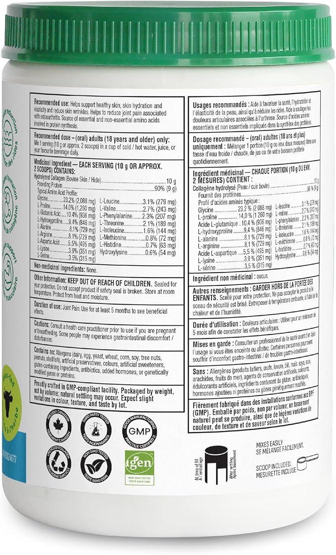 Organika Canadian-Made Enhanced Collagen Powder - for Healthy Hair, Skin, Nails, and Joints. Hydrolyzed Protein Peptides for Better Absorption- Grass-Fed, Non-GMO- Unflavoured- 250g - Which Mark
