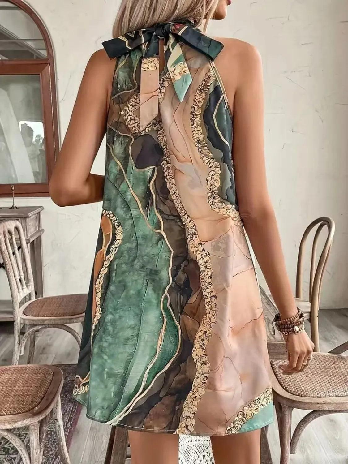Tied Back Printed Sleeveless Dress - Which Mark