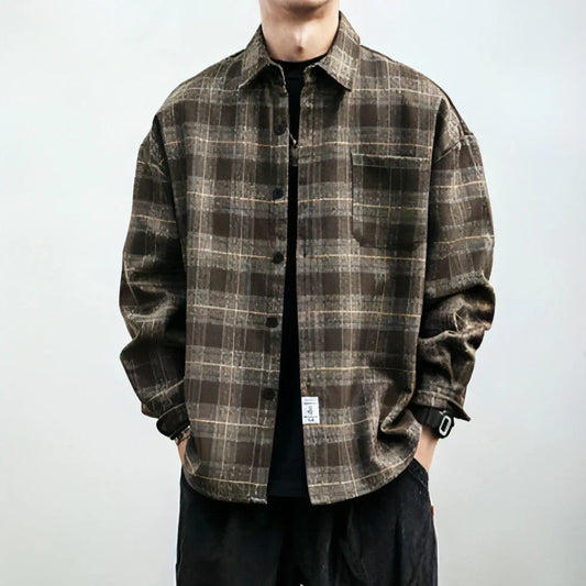 Autumn Winter Retro Sanding Padded Plaid DressShirt Men - Which Mark
