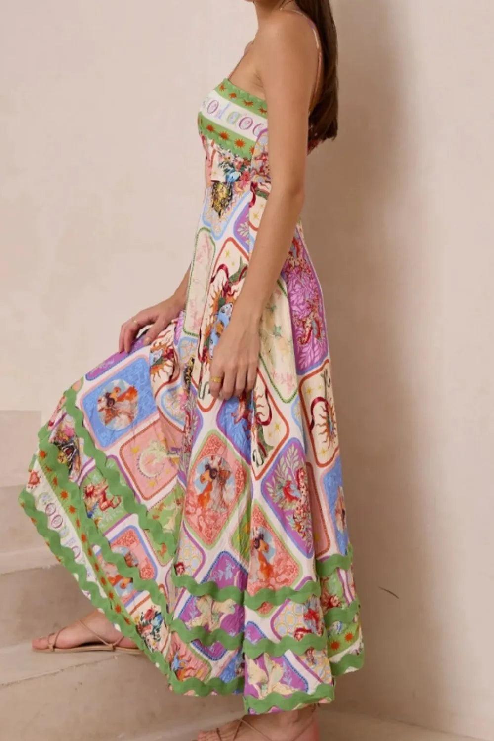 Smocked Printed Square Neck Cami Dress - Which Mark