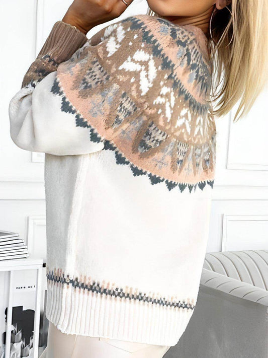 Women's Vintage Jacquard Color Matching Sweater - Which Mark