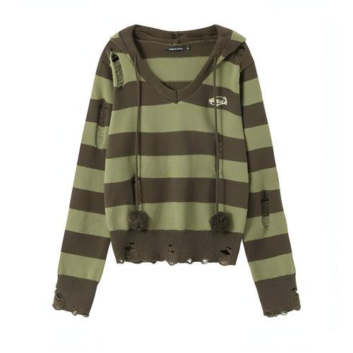 Autumn Hooded Sweater Women Contrast Stripe Thin - Which Mark