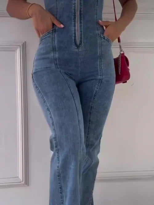 DenimDare™ Sleeveless Paneled Denim Jumpsuit – Edgy, Feminine, - Which Mark