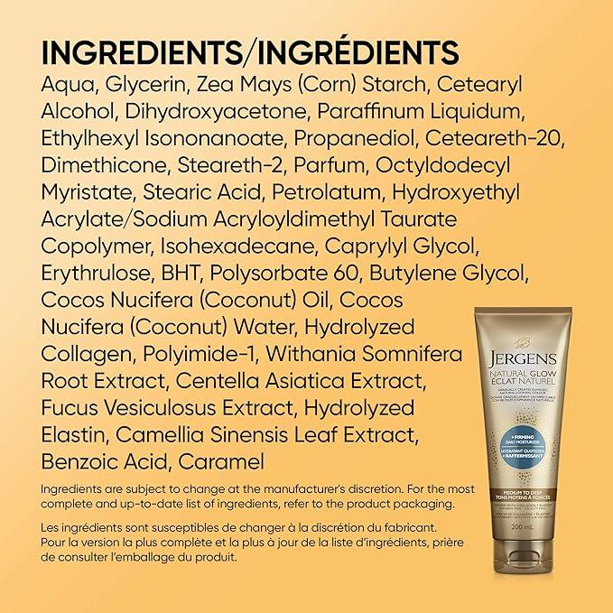 Jergens Natural Glow +Firming Daily Moisturizer & Gradual Sunless Self Tanning Body Lotion for Dry Skin, Medium to Deep Shade (200 mL) - Which Mark