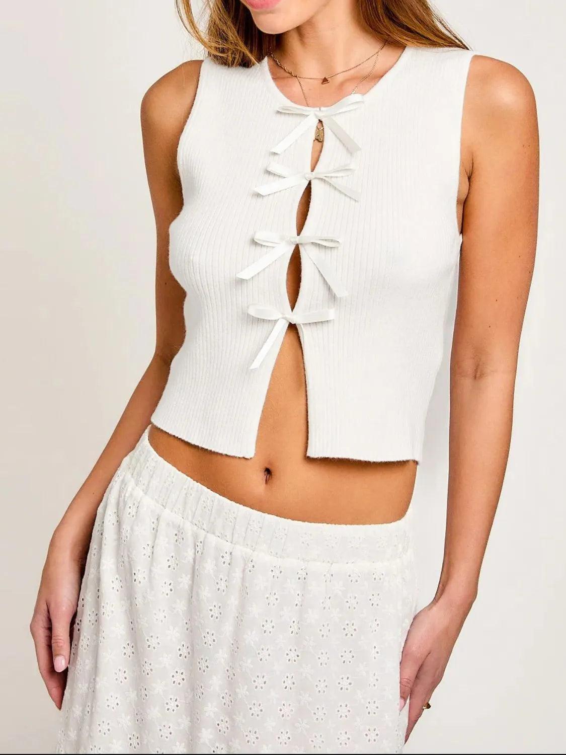 Bow Round Neck Cropped Tank - Which Mark