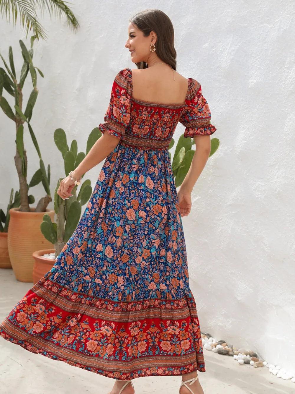 Floral Flounce Sleeve Midi Dress - Which Mark