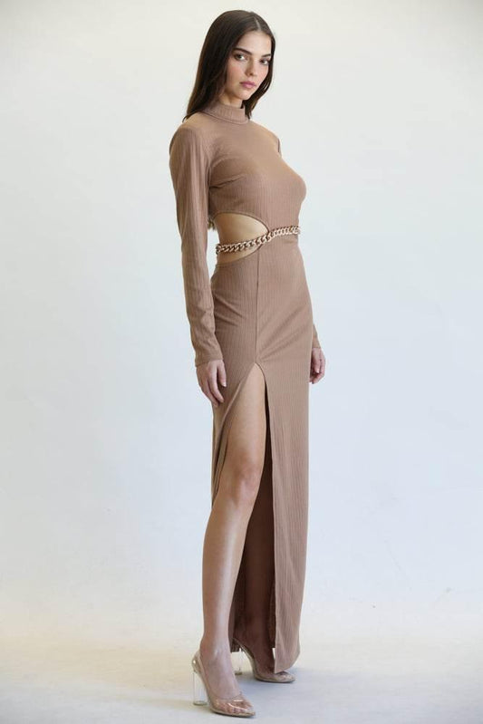 Sleek Chain-Belt Slit Dress - Which Mark