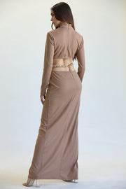 Long Sleeve Ribbed Maxi Dress with High-Neck & Cutout waist - Which Mark