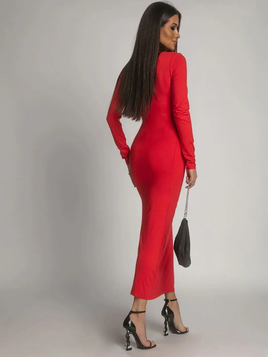 Smooth long-sleeved turtleneck dress, red FG678 - Which Mark