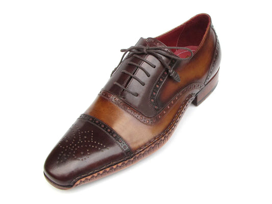 Paul Parkman Men's Captoe Oxfords Brown Hand Painted Shoes - Which Mark
