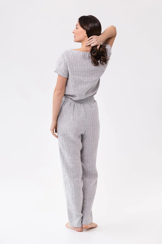 Cloudy Grey Stripe linen / Natural Linen Pajama set / Linen loungewear - Which Mark