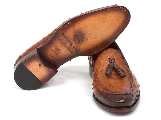 Paul Parkman Camel Brown Genuine Ostrich Tassel Loafers (ID#OST834CML) - Which Mark