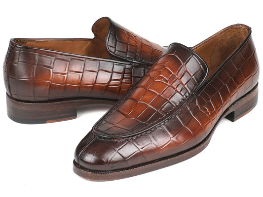 Paul Parkman Brown Burnished Crocodile Embossed Calfskin Loafer - Which Mark