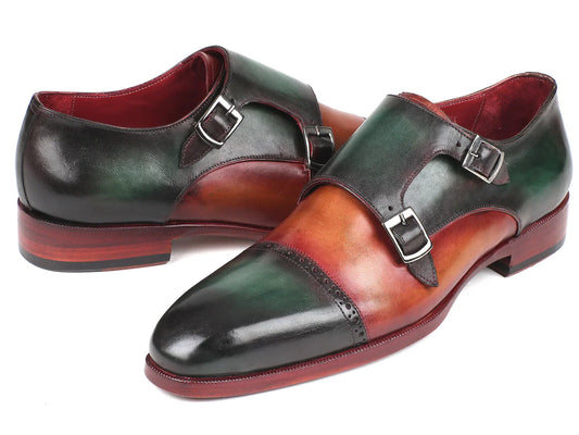 Paul Parkman Captoe Double Monkstraps Green & Camel (ID#045GC61) - Which Mark