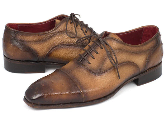 Paul Parkman Men's Genuine Ostrich Captoe Oxfords Camel Color - Which Mark