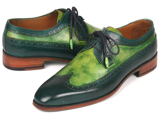Paul Parkman Men's Green Dual Tone Wingtip Derby Shoes (ID#6931GRN) - Which Mark