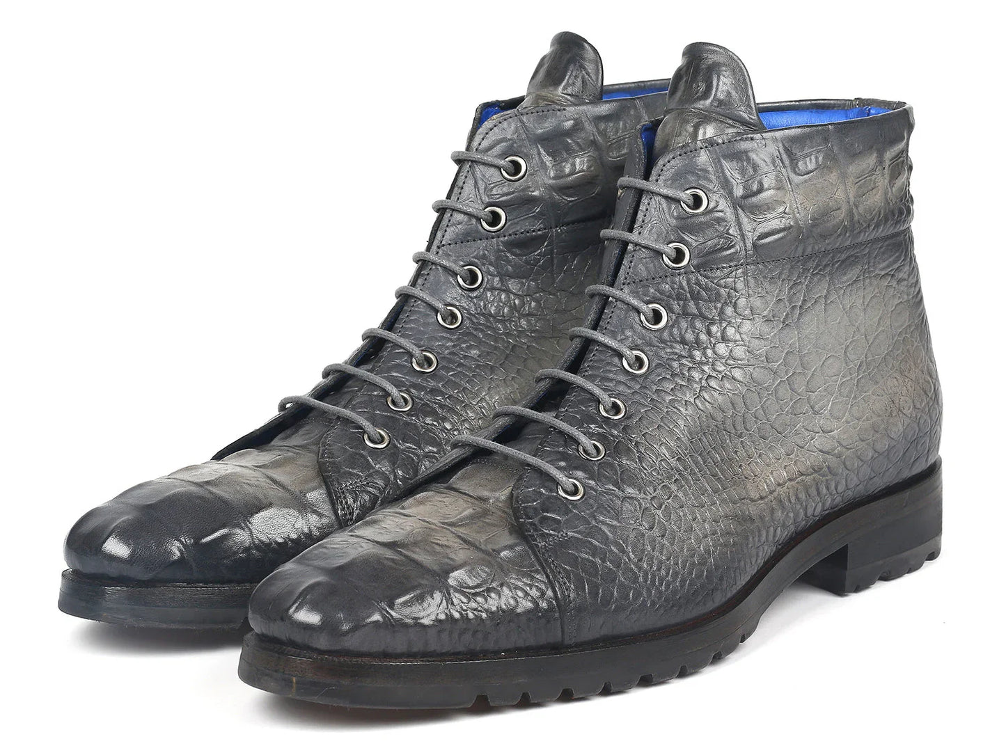 Paul Parkman Men's Gray Croco Embossed Leather Boots (12811-GRY) - Which Mark