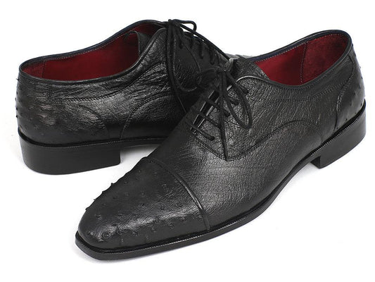 Paul Parkman Men's Genuine Ostrich Captoe Oxfords Black (ID#24XS-BLK) - Which Mark