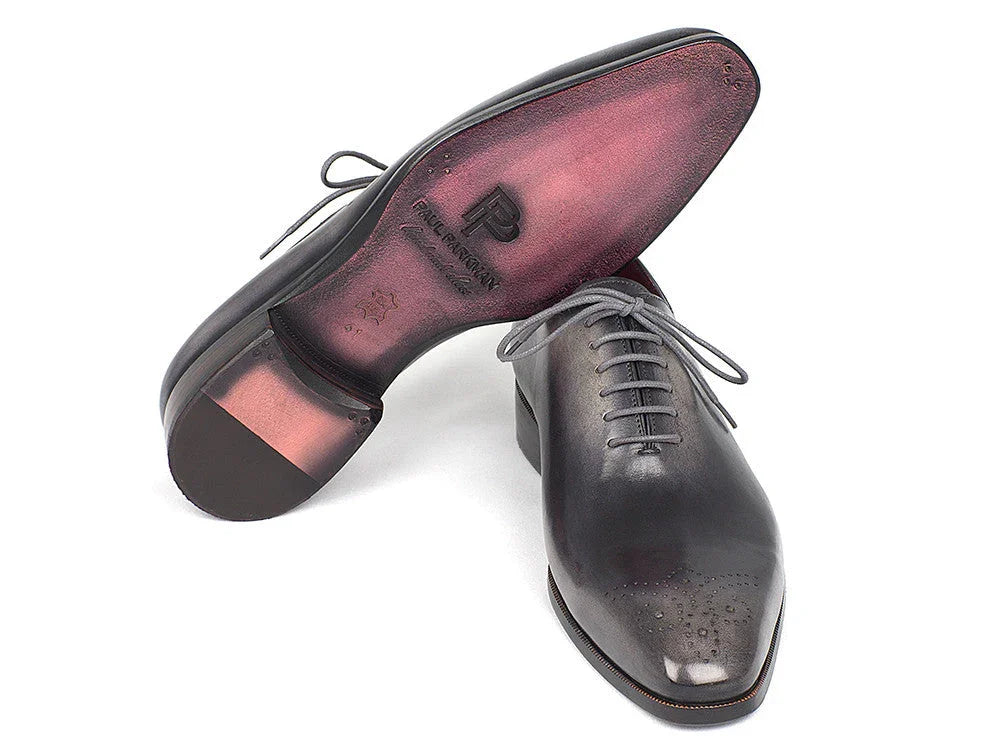 Paul Parkman Men's Gray & Black Wholecut Oxfords (ID#KR254GRY) - Which Mark