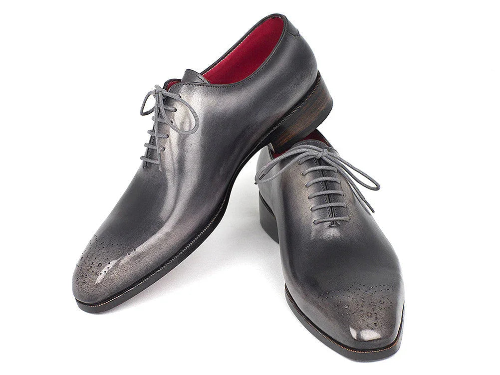 Paul Parkman Men's Gray & Black Wholecut Oxfords (ID#KR254GRY) - Which Mark