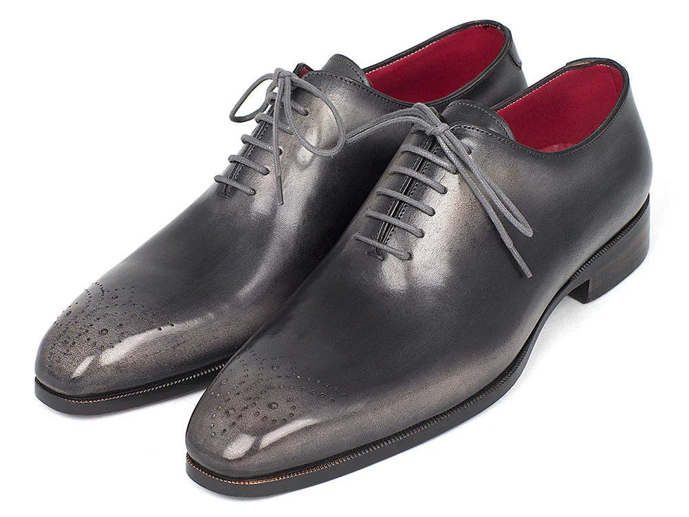 Paul Parkman Men's Gray & Black Wholecut Oxfords (ID#KR254GRY) - Which Mark