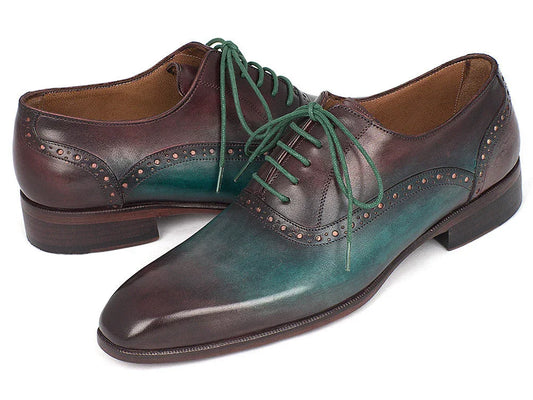 Paul Parkman Men's Green & Bordeaux Plain Toe Oxfords (ID#GH88BB) - Which Mark