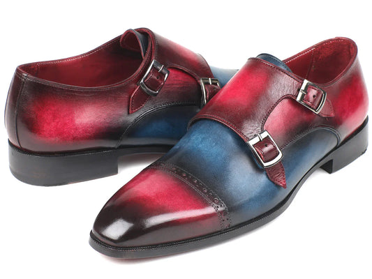 Paul Parkman Captoe Double Monkstraps Blue & Fuxia (ID#045BFX81) - Which Mark