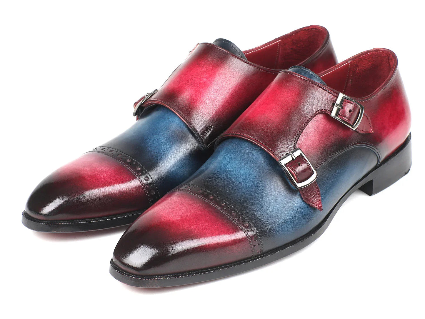 Paul Parkman Captoe Double Monkstraps Blue & Fuxia (ID#045BFX81) - Which Mark