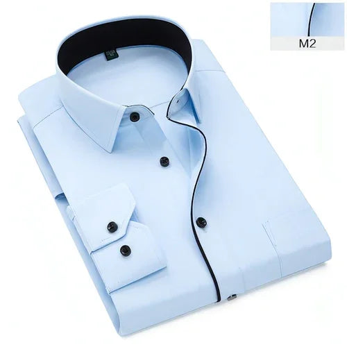 Long Sleeve Men's Business Pure Color Shirt - Which Mark