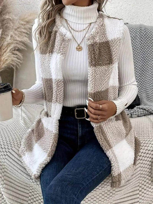 A.1 Coat Loose Plaid Color Stitching Knitted Cardigan Sweater Women - Which Mark