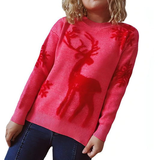 Women's Fashion Round Neck Long Sleeve Knitted Christmas Sweater - Which Mark