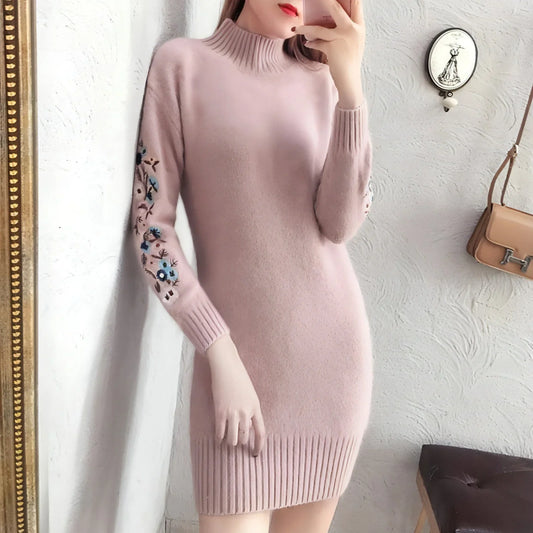 Autumn And Winter Fleece-lined Thickened Woolen Dress Sweater - Which Mark
