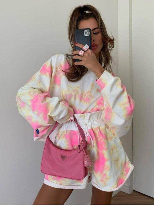 Lace-up Shorts Tie-dye Two-piece Set For Women - Which Mark