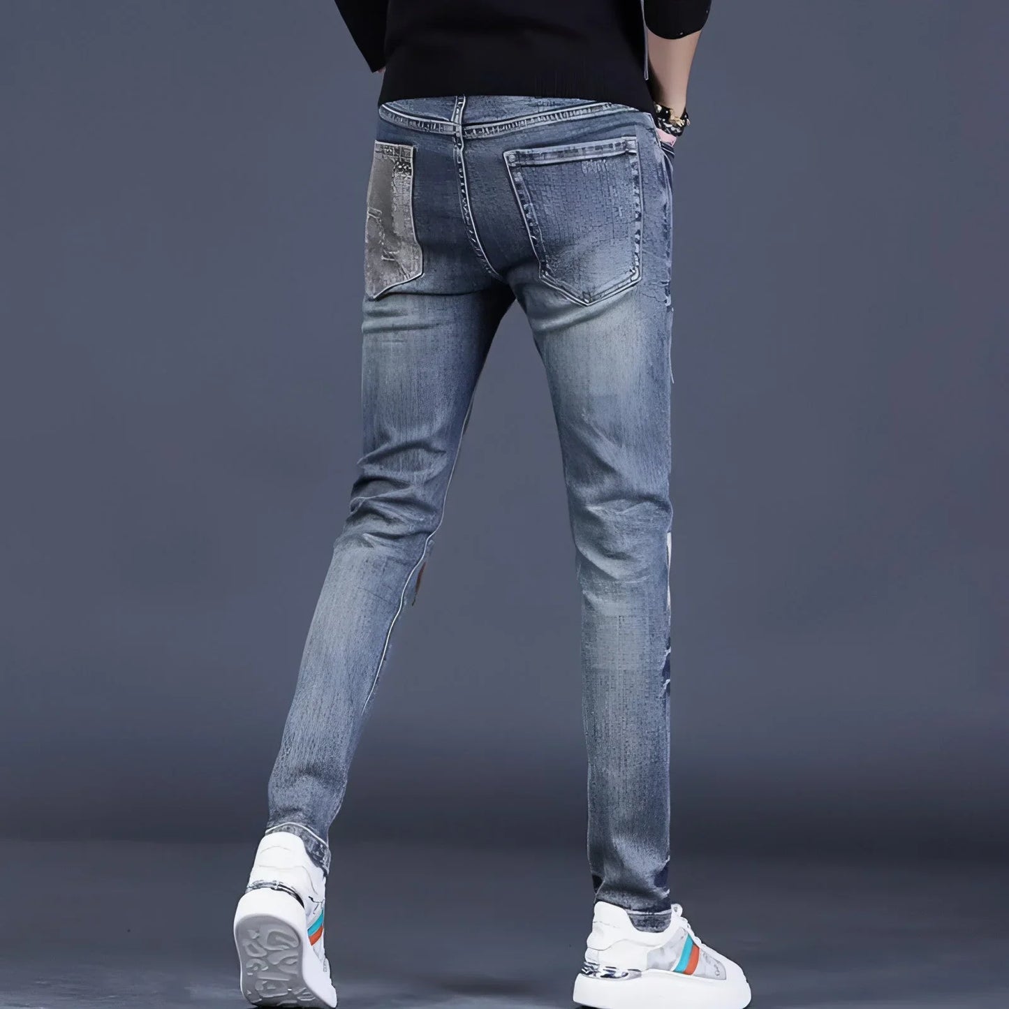 UrbanEase™ Men's Contrast Color Patch Hole Slim-fit Pants - Which Mark
