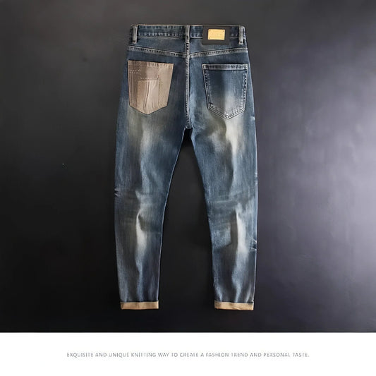 UrbanEase™ Men's Contrast Color Patch Hole Slim-fit Pants - Which Mark