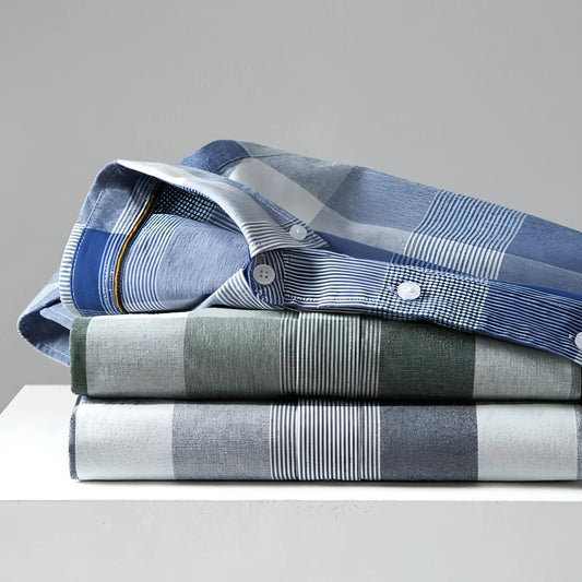 New Cotton Men's Long-sleeved British Plaid DressShirt - Which Mark