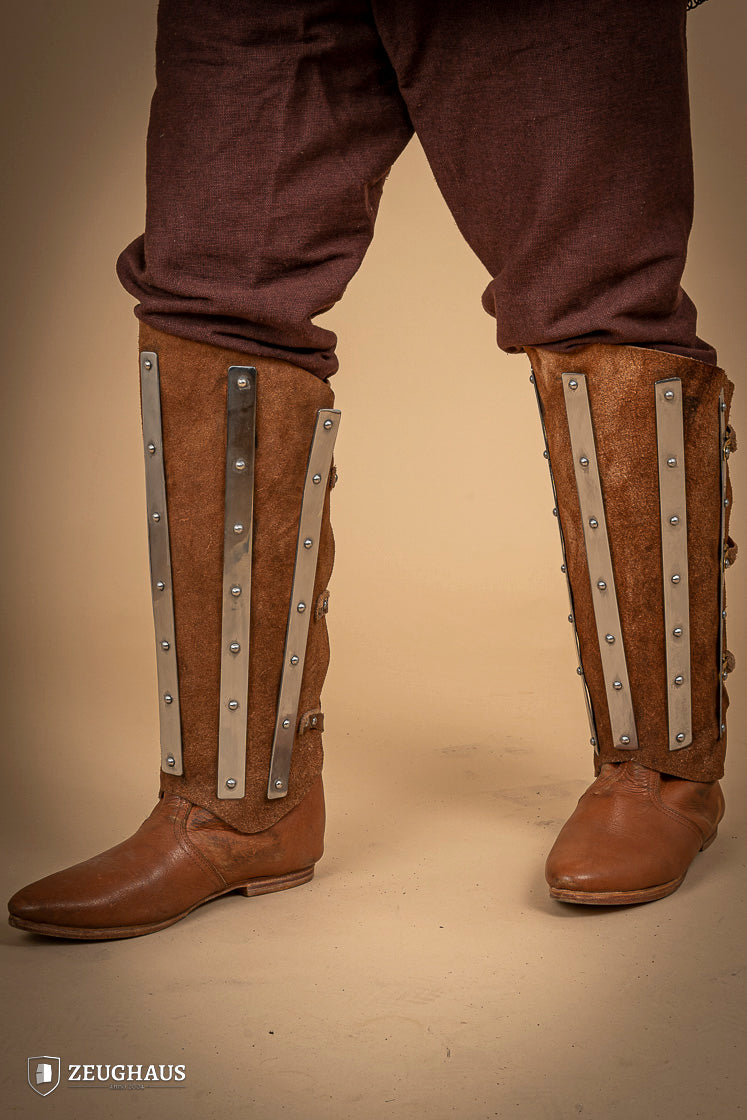 Splinted Suede Leather Greaves Brown - Which Mark