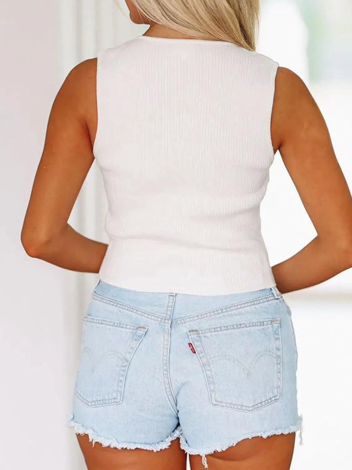 Bow Round Neck Cropped Tank - Which Mark