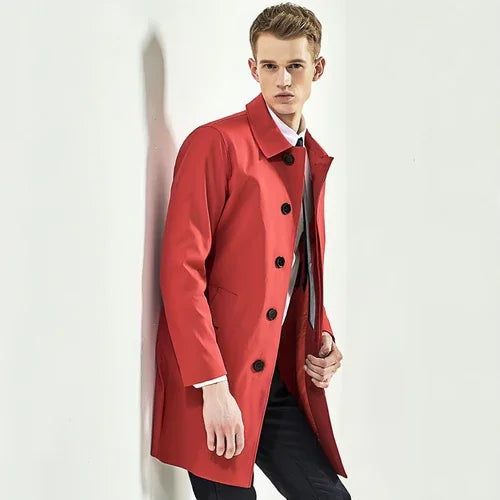 Men Trench Coat Navy Blue Single Breasted - Which Mark