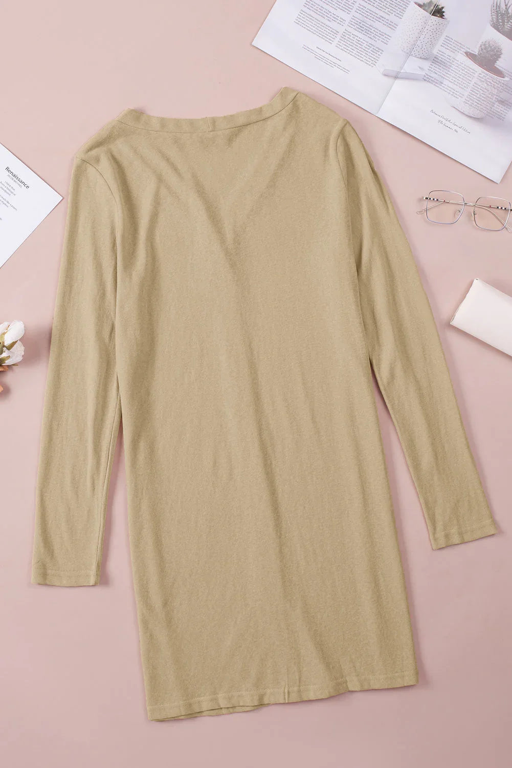 Solid Color Open-Front Buttons Cardigan - Which Mark