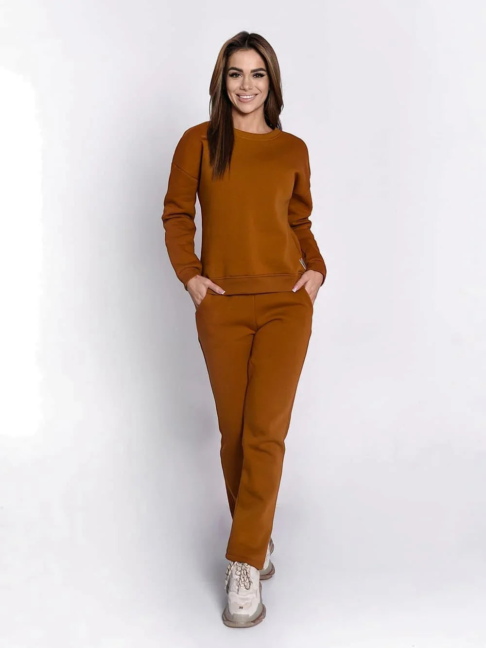 Insulated tracksuit for women sweatshirt and loose pants taba FI762 - Which Mark