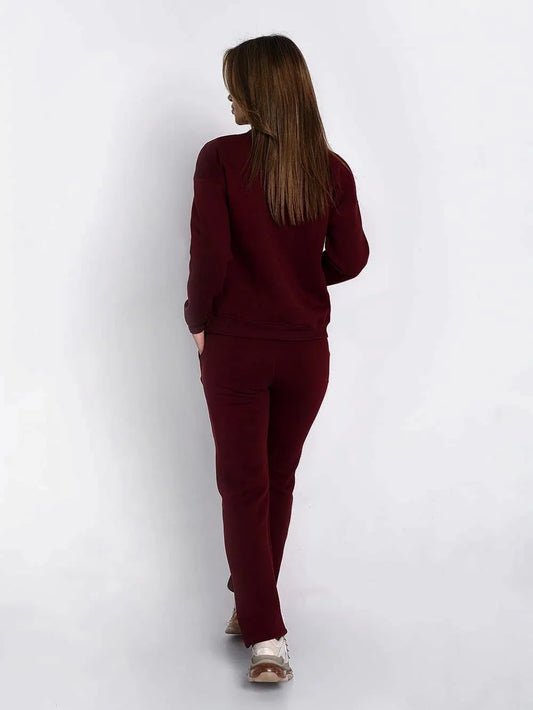 Insulated tracksuit for women sweatshirt and loose pants burgundy - Which Mark