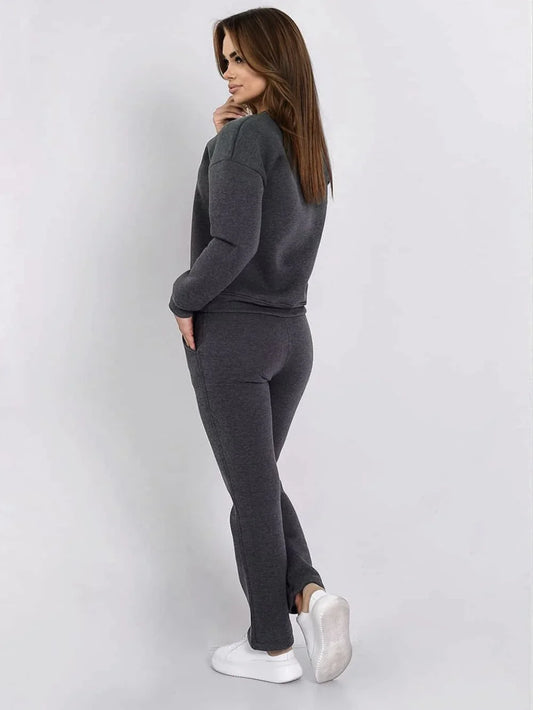 Insulated tracksuit for women sweatshirt and loose pants graphite - Which Mark
