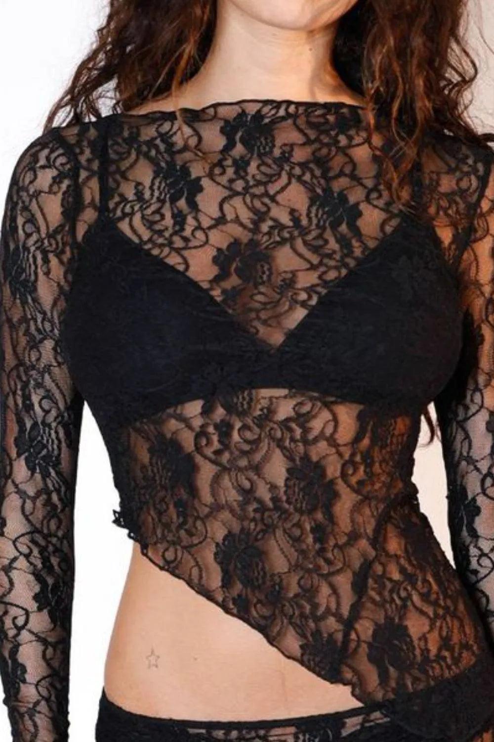 Lace Long Sleeve Sheer Crop Top - Which Mark